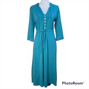 Soft Surroundings Teal Blue Knit High Low Dress Medium Drawstring Waist